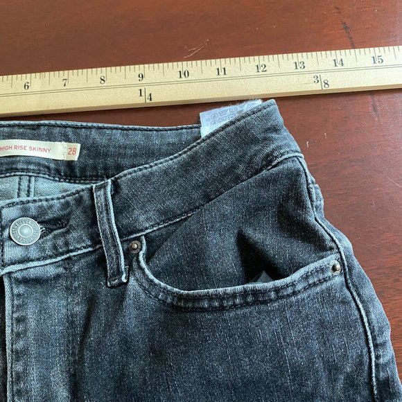 Levis Womens 721 High Rise Skinny Jeans Size 28 Black Distressed Grunge Goth - Picture 11 of 12
